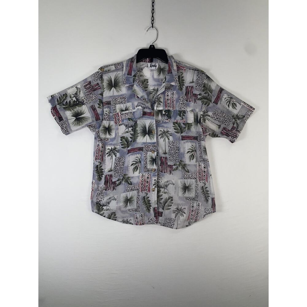 Tapestry Shirt Mens Large Multicolor Zebra Short Sleeve Hawaiian Button Up